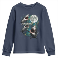 Funny Sharks Howling at Moon Youth Sweatshirt Funny Great White Sharks and Hammerhead Shark