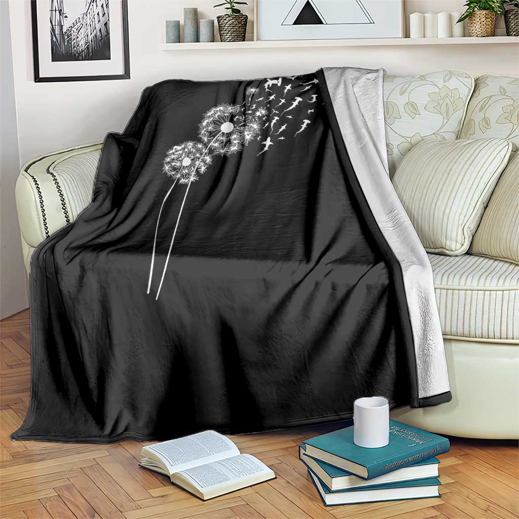 Shark Dandelion Flower for Ocean Wildlife Lover Throw Blanket