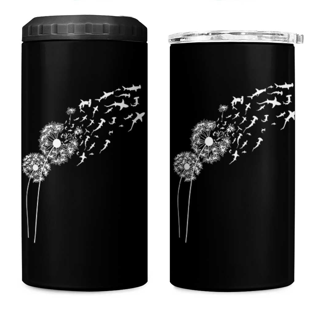 Shark Dandelion Flower for Ocean Wildlife Lover 4 in 1 Can Cooler Tumbler