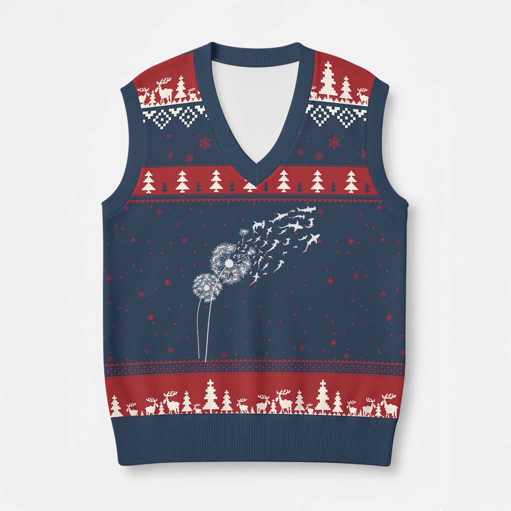 Shark Dandelion Flower for Ocean Wildlife Lover V-Neck Knit Sweater Vest