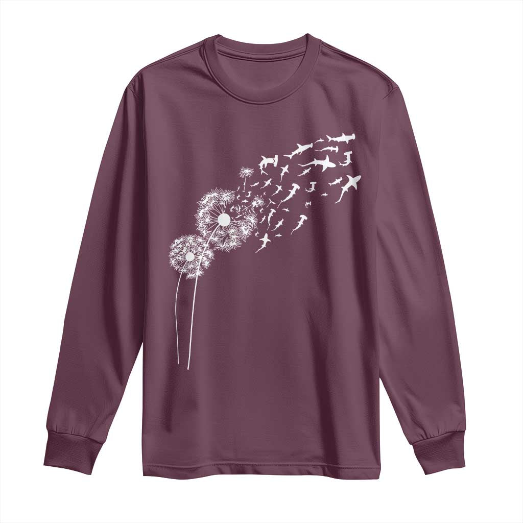 Shark Dandelion Flower for Ocean Wildlife Lover Long Sleeve Shirt