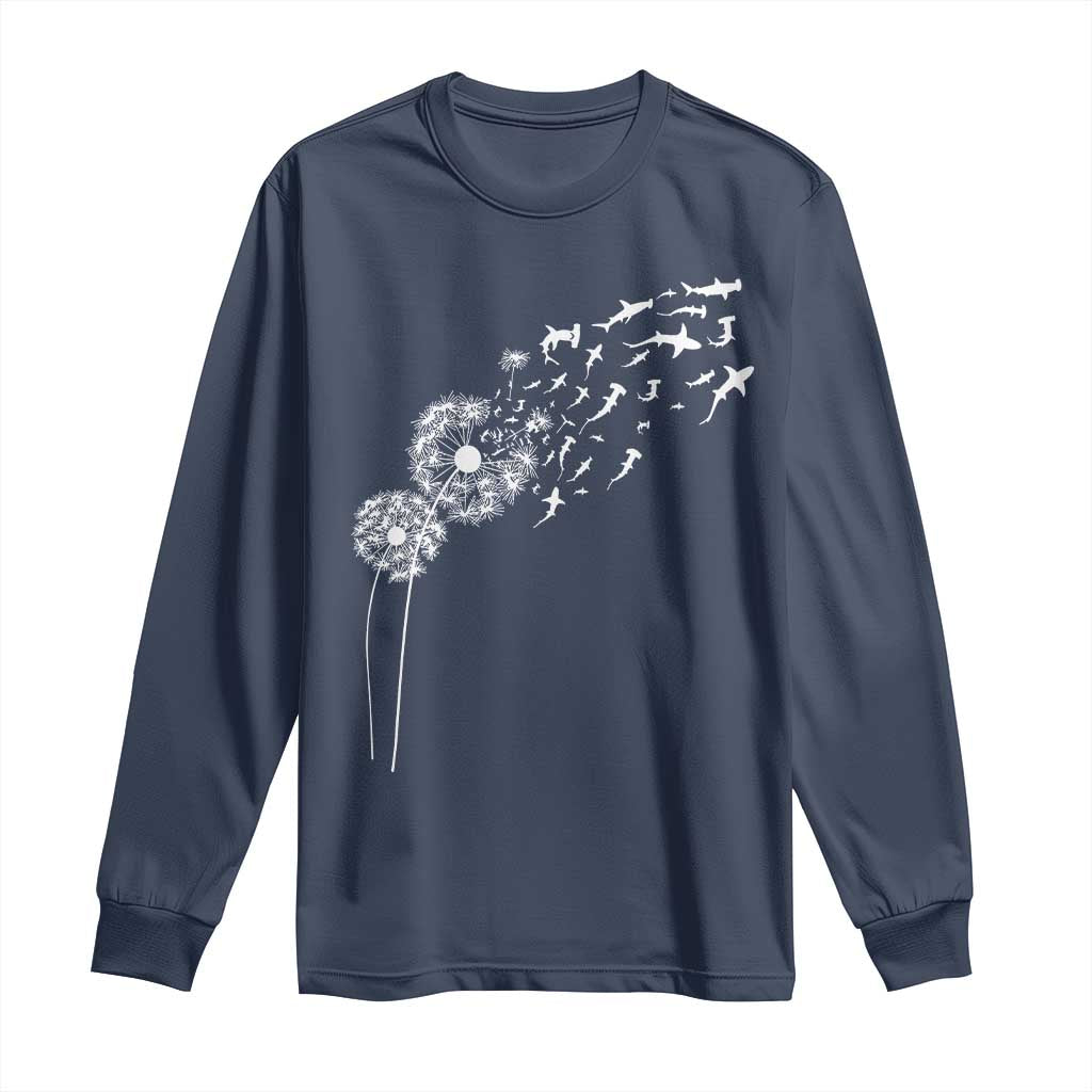 Shark Dandelion Flower for Ocean Wildlife Lover Long Sleeve Shirt
