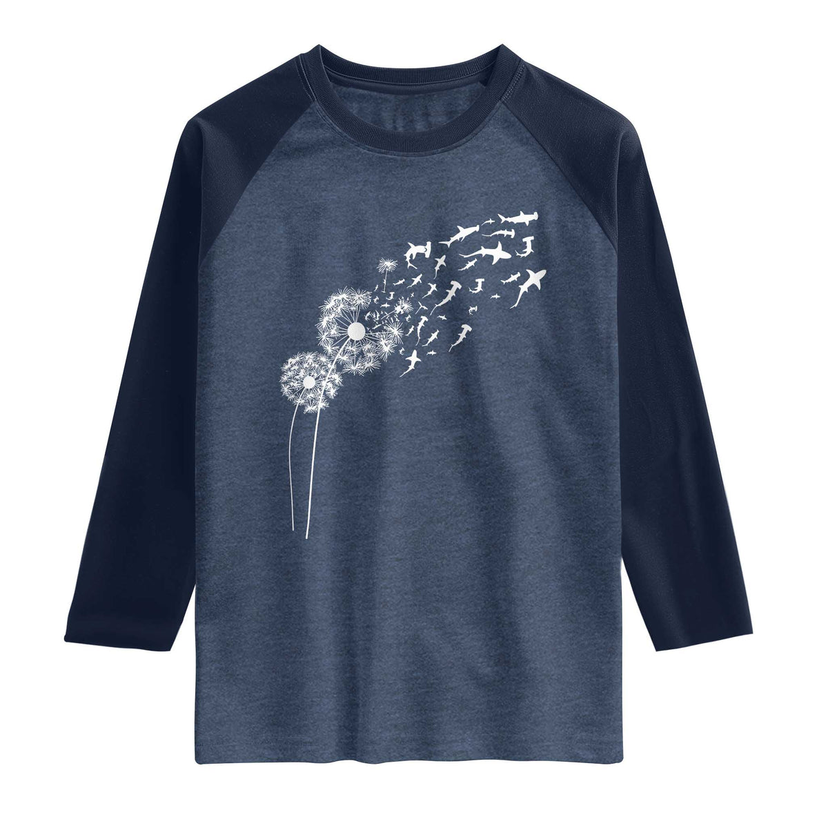 Shark Dandelion Flower for Ocean Wildlife Lover Raglan Shirt