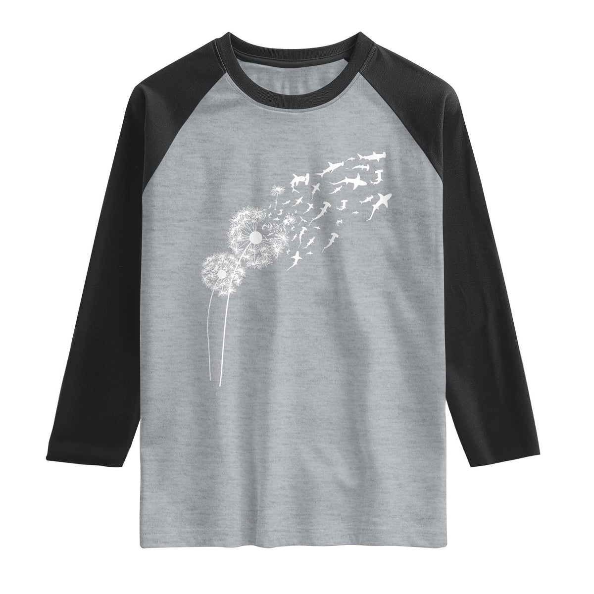 Shark Dandelion Flower for Ocean Wildlife Lover Raglan Shirt