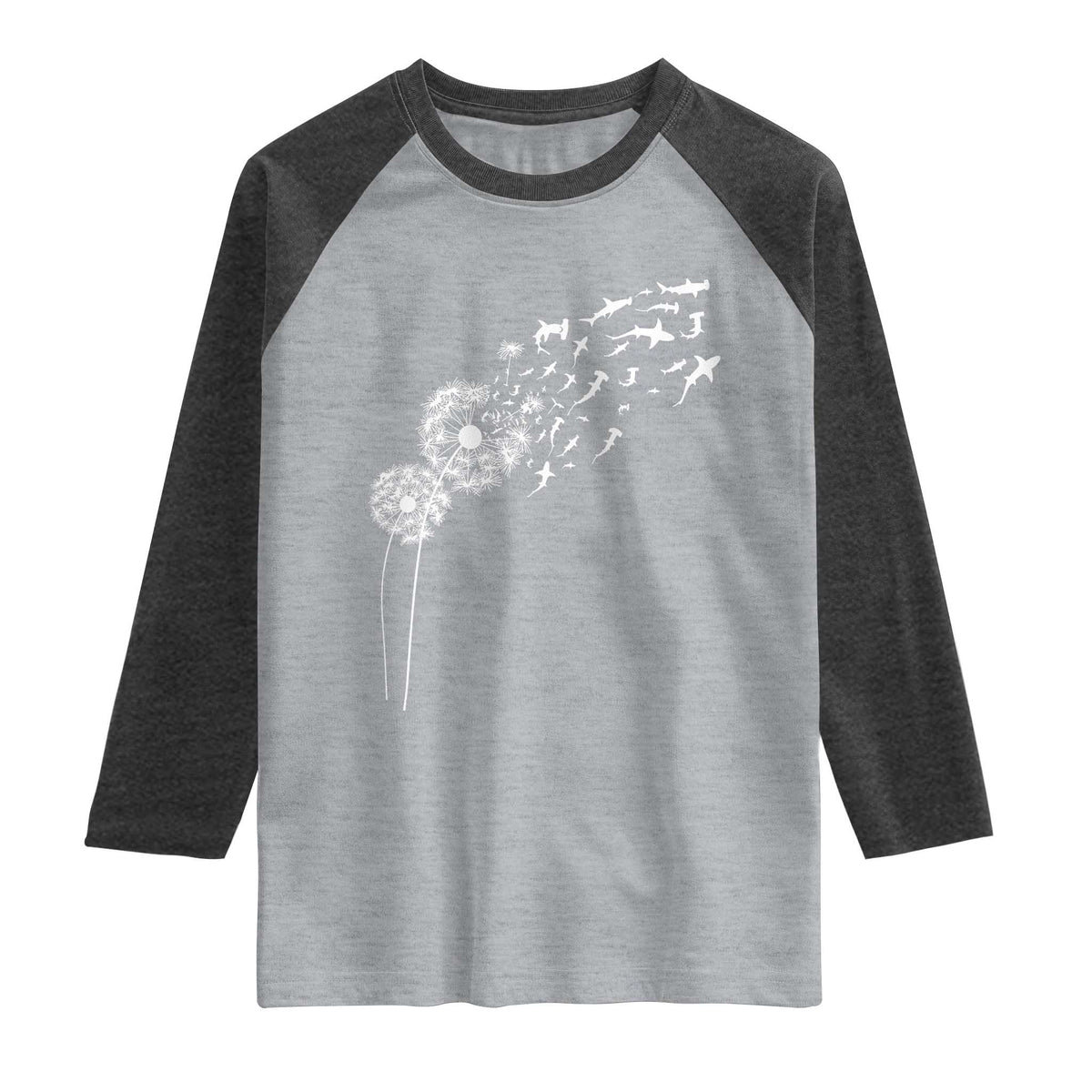 Shark Dandelion Flower for Ocean Wildlife Lover Raglan Shirt