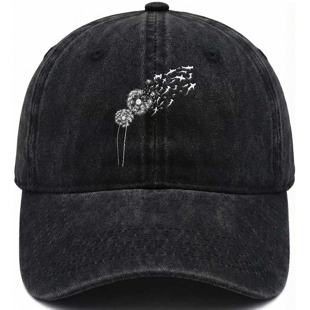 Shark Dandelion Flower for Ocean Wildlife Lover Washed Cotton Baseball Cap