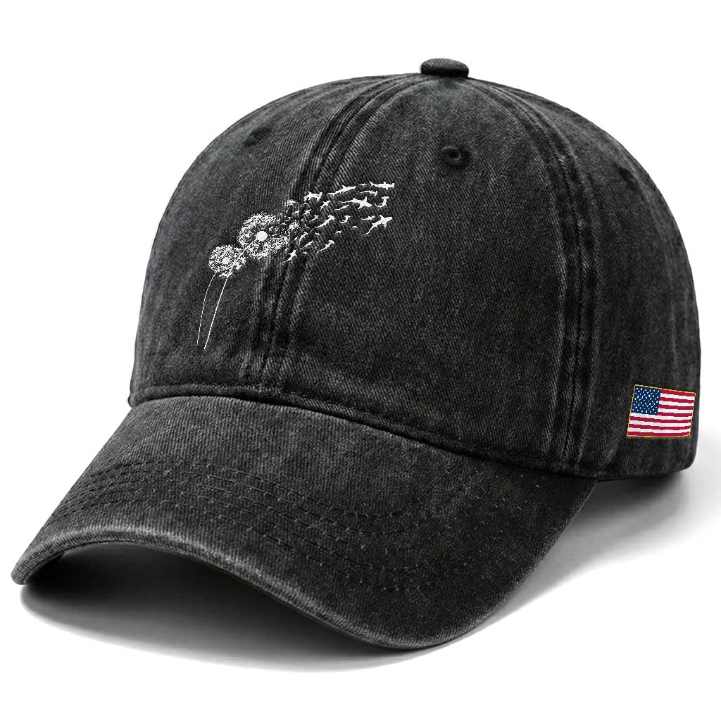 Shark Dandelion Flower for Ocean Wildlife Lover Washed Cotton Baseball Cap