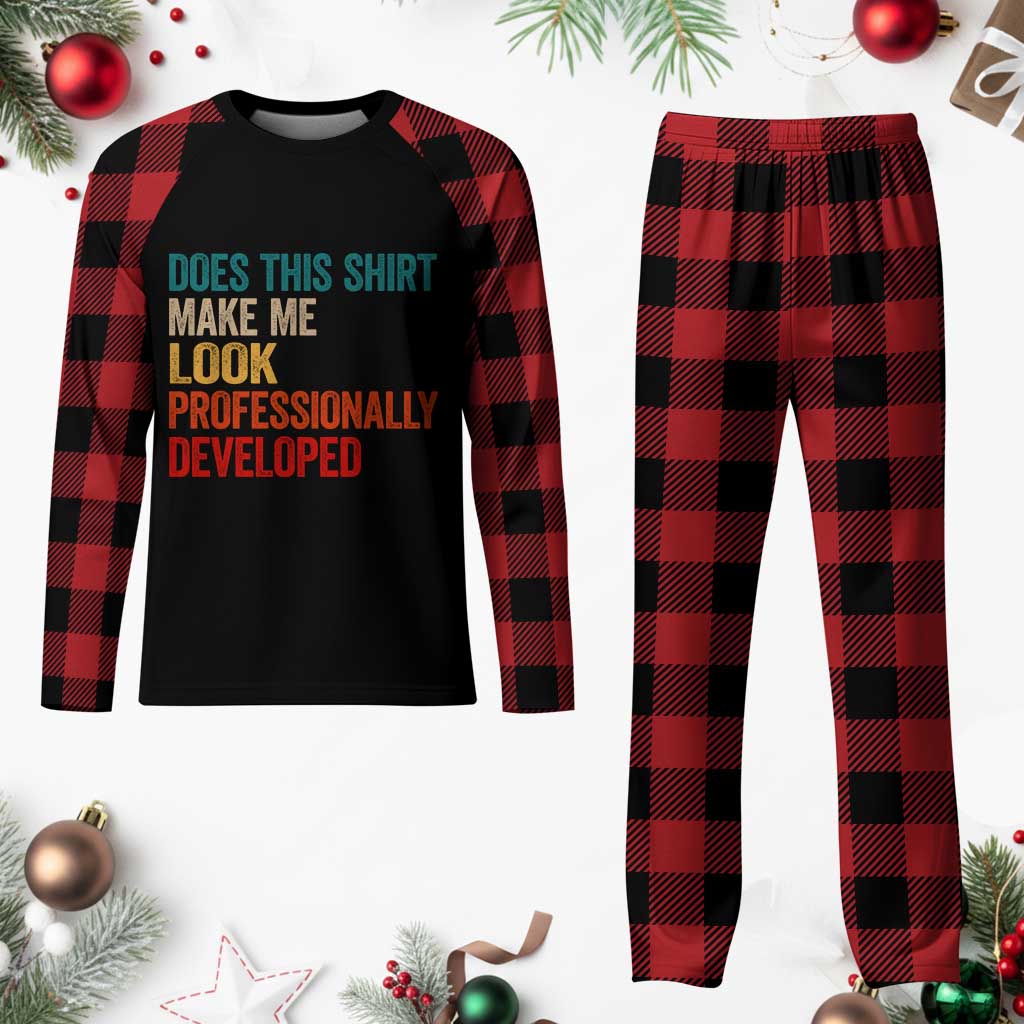 Does This Shirt Make Me Look Professionally Developed Plaid Pajama Set Retro Funny Sarcastic