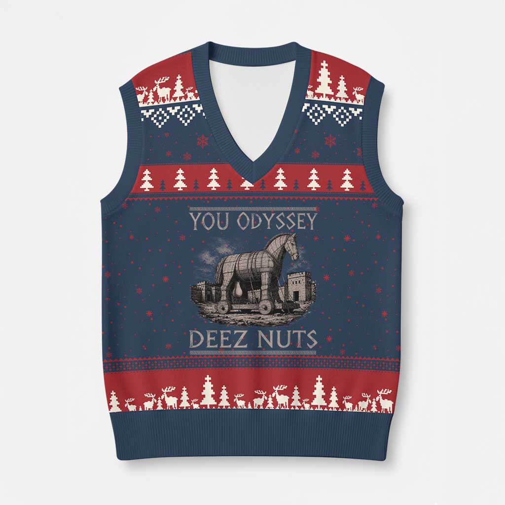 You Odyssey Deez Nuts Funny Trojan Horse V-Neck Knit Sweater Vest Inappropriate Adult Humor Ancient Greek
