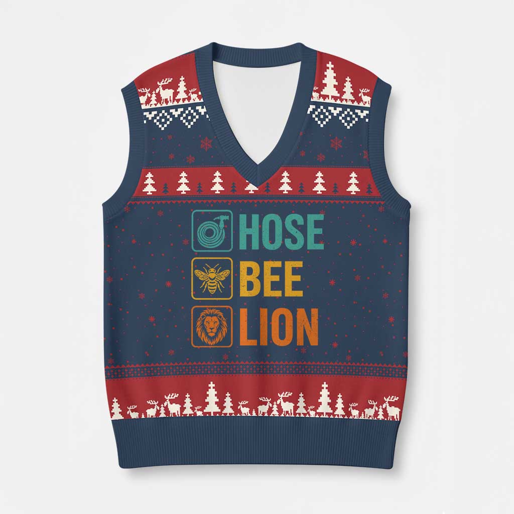 Hose Bee Lion Funny Meme Word Pun Retro V-Neck Knit Sweater Vest