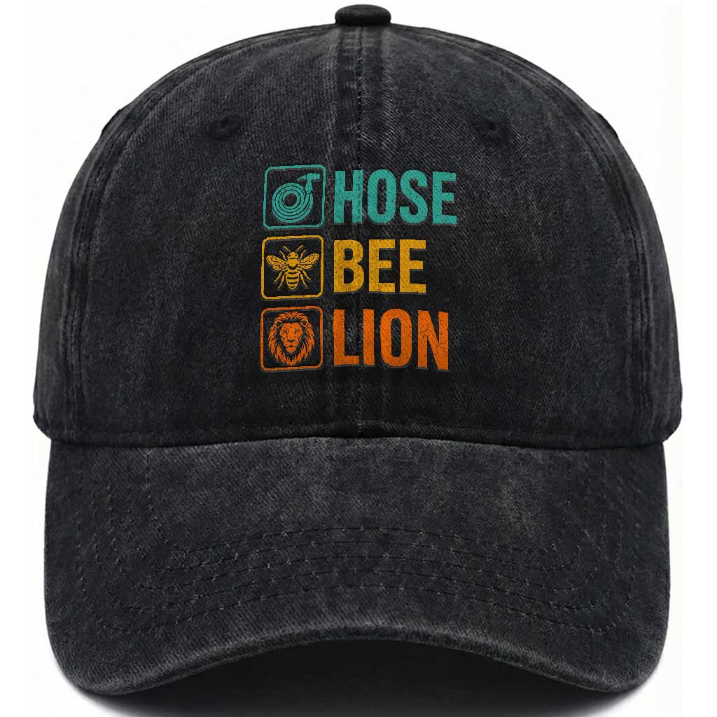 Hose Bee Lion Funny Meme Word Pun Retro Washed Cotton Baseball Cap