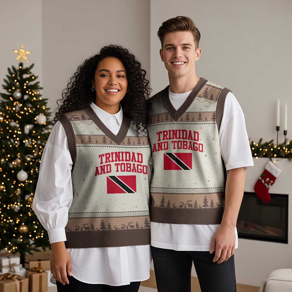 Trinidad And Tobago Athletic Throwback Design V-Neck Knit Sweater Vest Vintage Trinidadian Flag