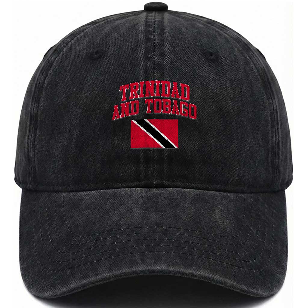 Trinidad And Tobago Athletic Throwback Design Washed Cotton Baseball Cap Vintage Trinidadian Flag