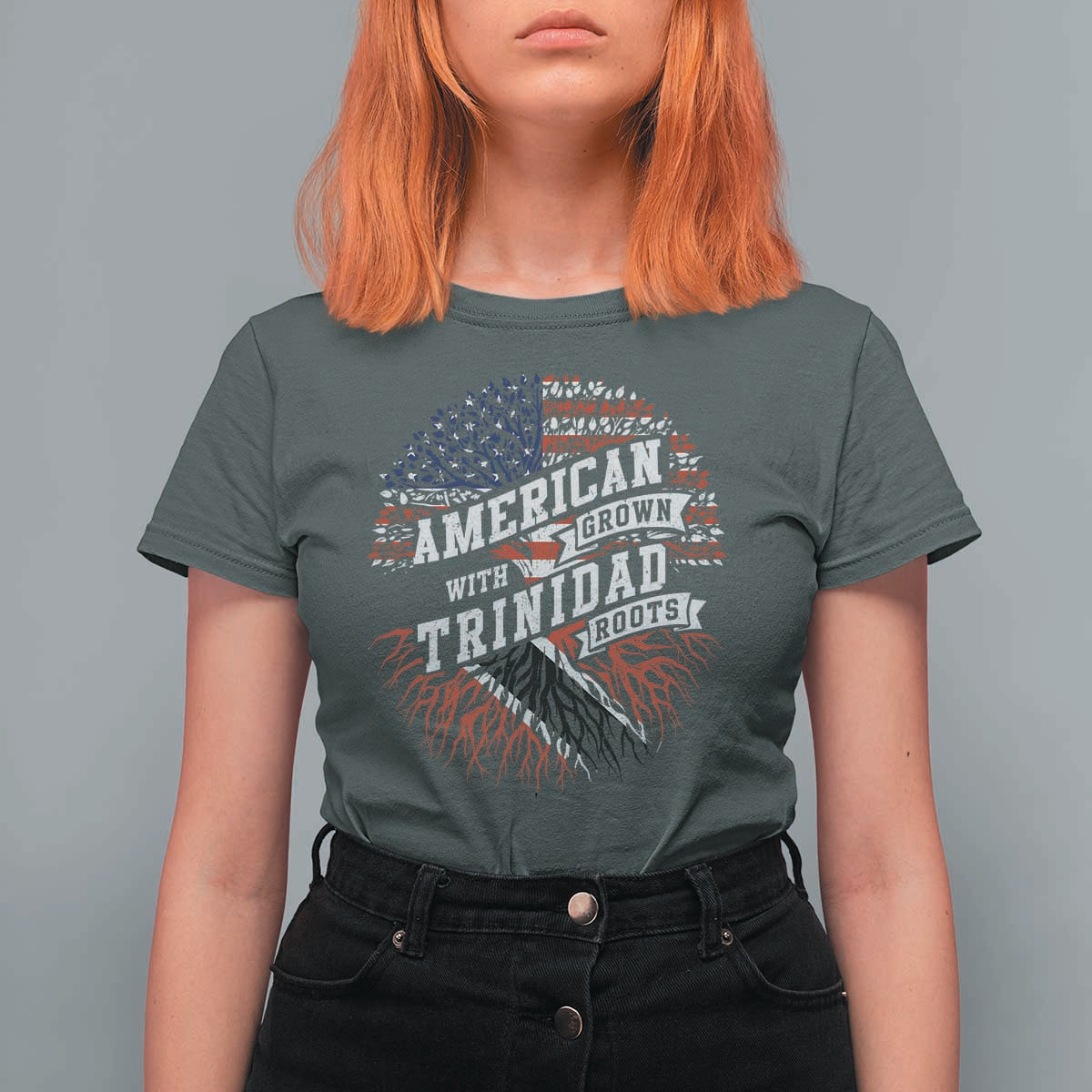 American Grown WIth Trinidad Roots T Shirt For Women Proud Trinidadian and Tobagonian Americans