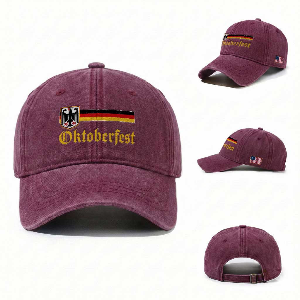 Oktoberfest German Bundesadler Coat of Arms Washed Cotton Baseball Cap Bavarian Drinking Festival