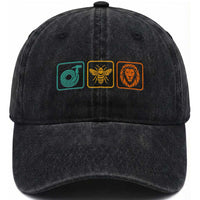 Hose Bee Lion Icons Funny Meme Retro Washed Cotton Baseball Cap