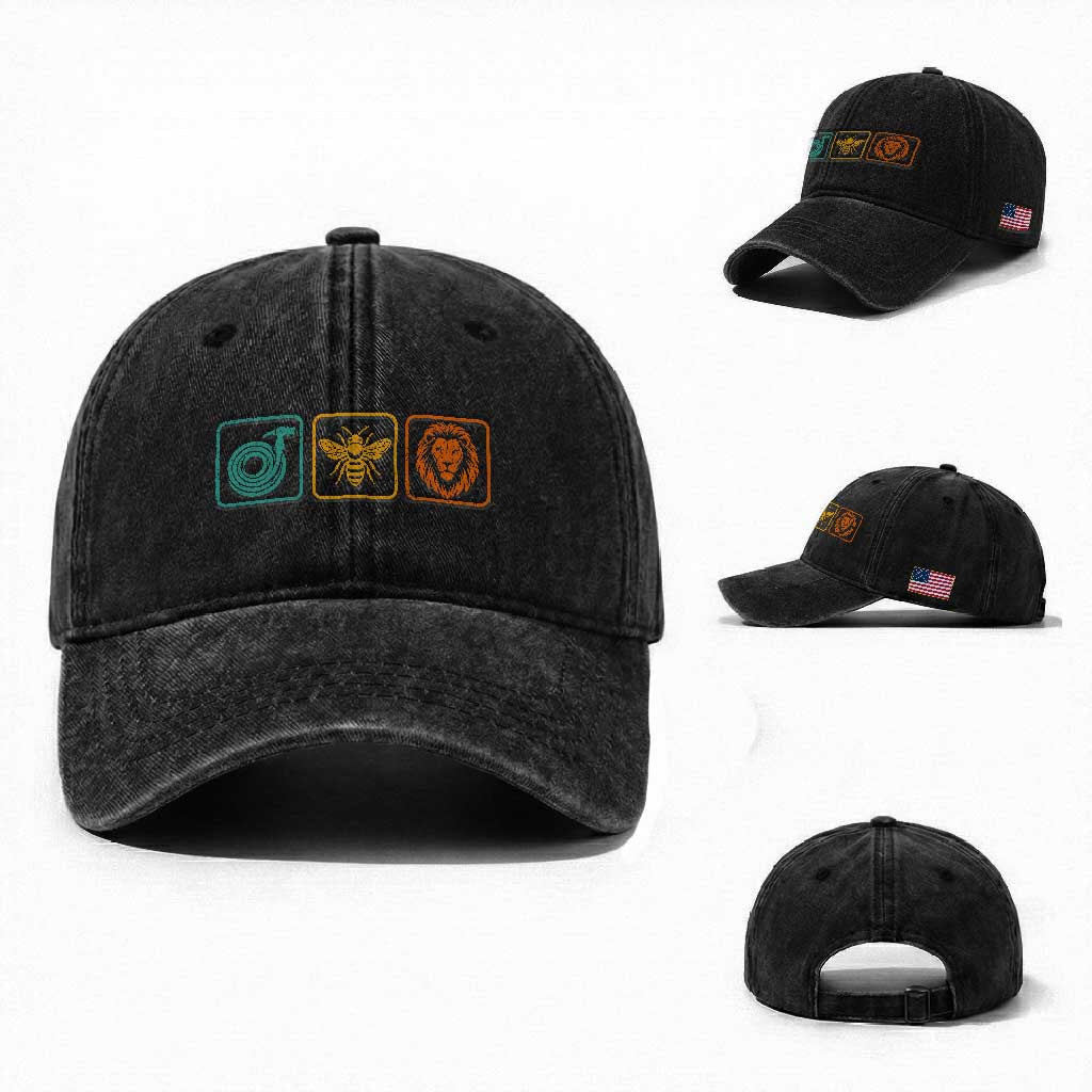 Hose Bee Lion Icons Funny Meme Retro Washed Cotton Baseball Cap
