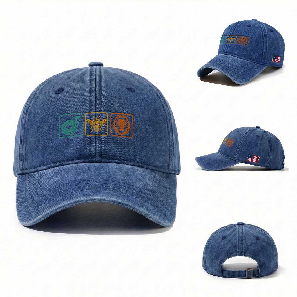Hose Bee Lion Icons Funny Meme Retro Washed Cotton Baseball Cap