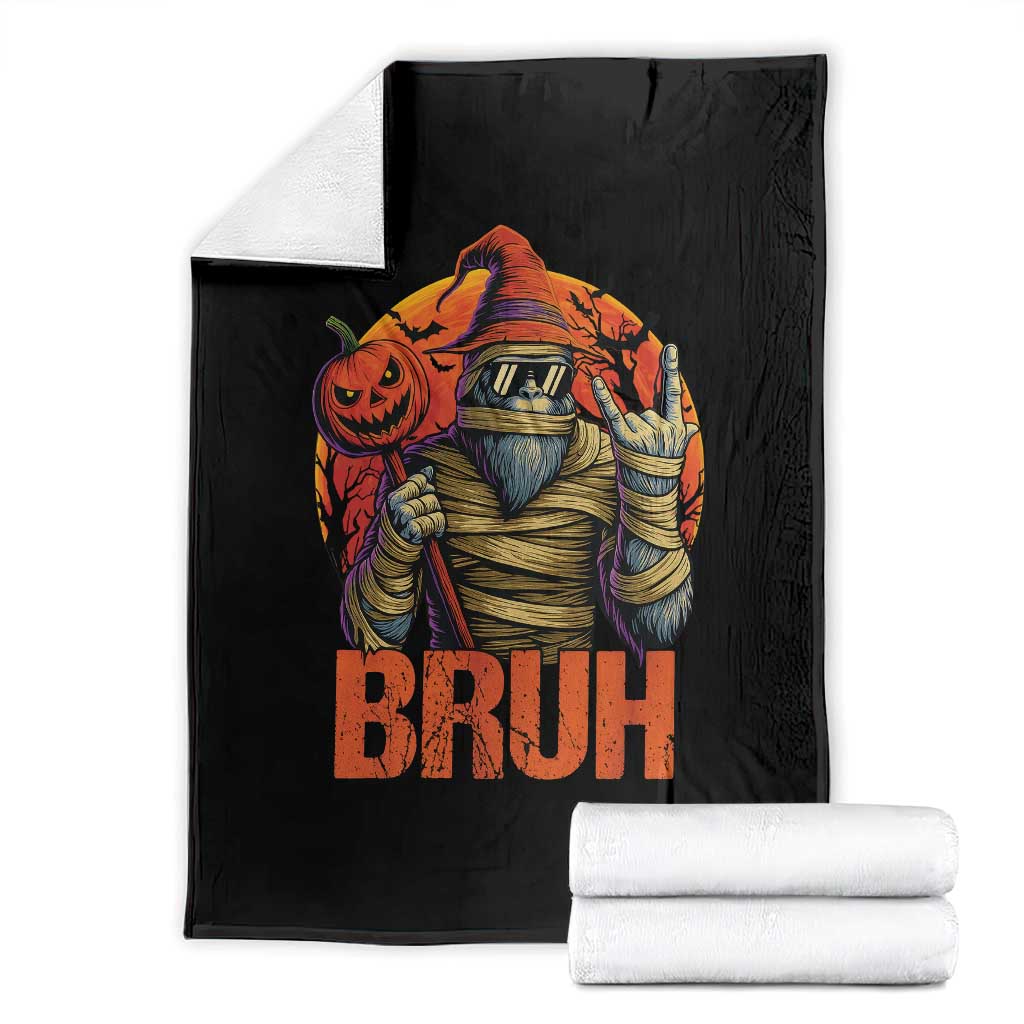 Funny Halloween Bigfoot Throw Blanket Bruh Spooky Mummy Sasquatch Jack O Lantern - Wonder Print Shop