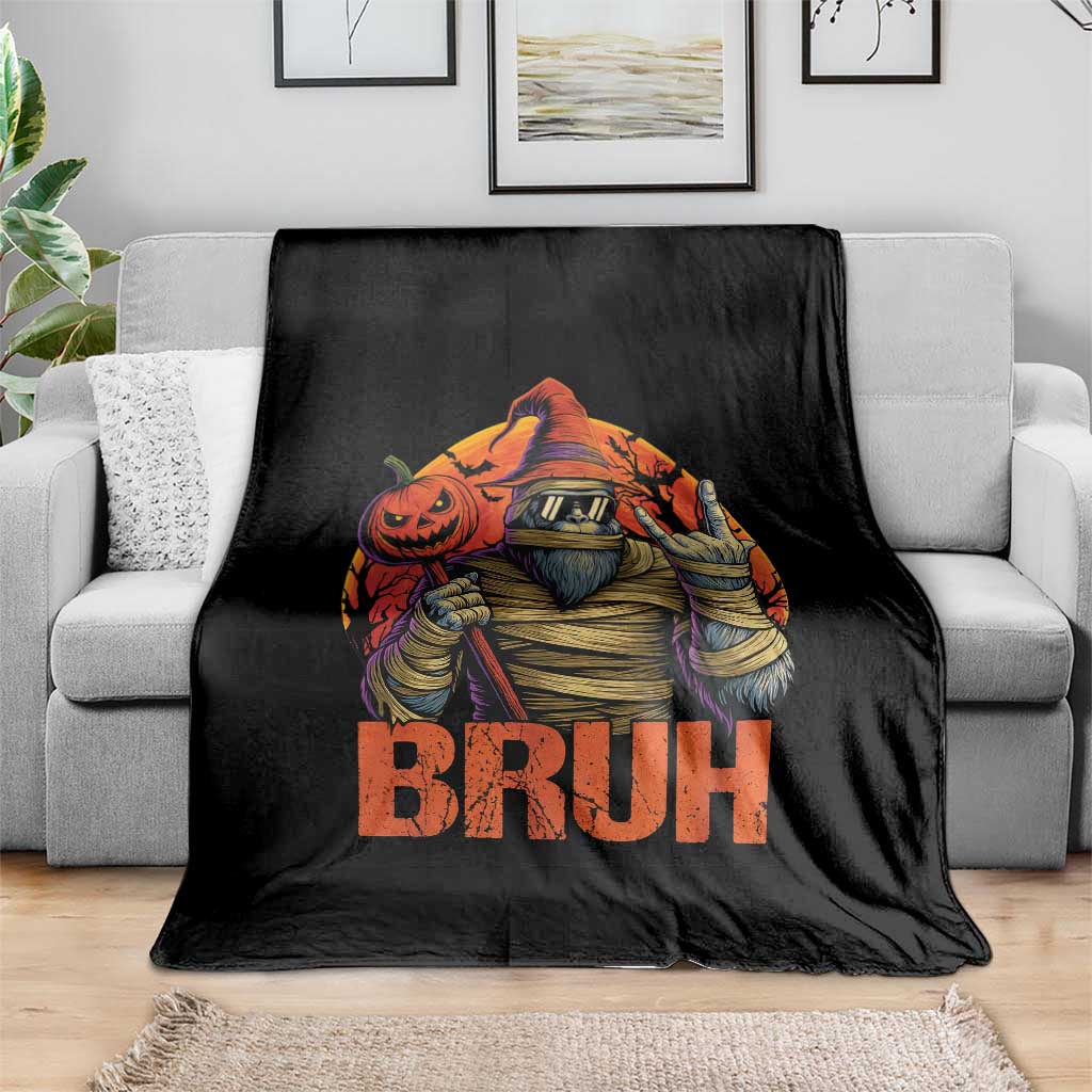 Funny Halloween Bigfoot Throw Blanket Bruh Spooky Mummy Sasquatch Jack O Lantern - Wonder Print Shop