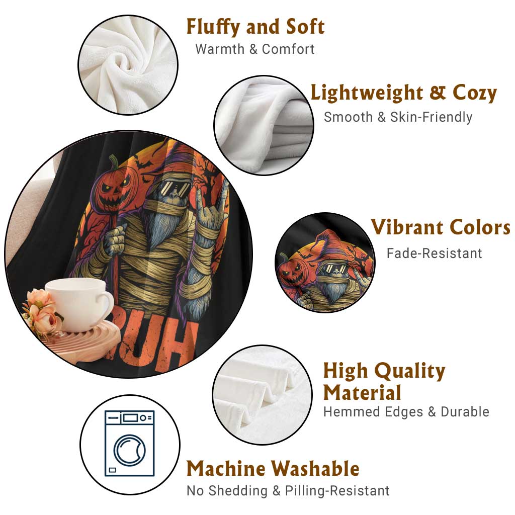 Funny Halloween Bigfoot Throw Blanket Bruh Spooky Mummy Sasquatch Jack O Lantern - Wonder Print Shop