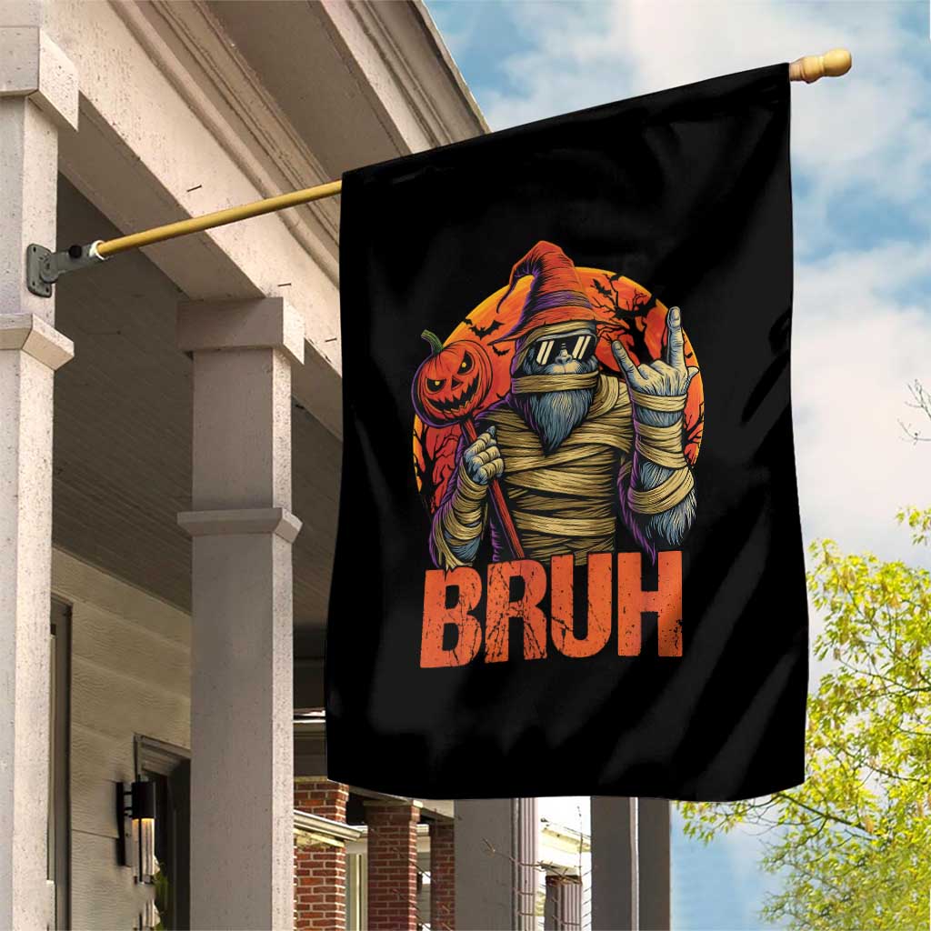 Funny Halloween Bigfoot Garden Flag Bruh Spooky Mummy Sasquatch Jack O Lantern - Wonder Print Shop