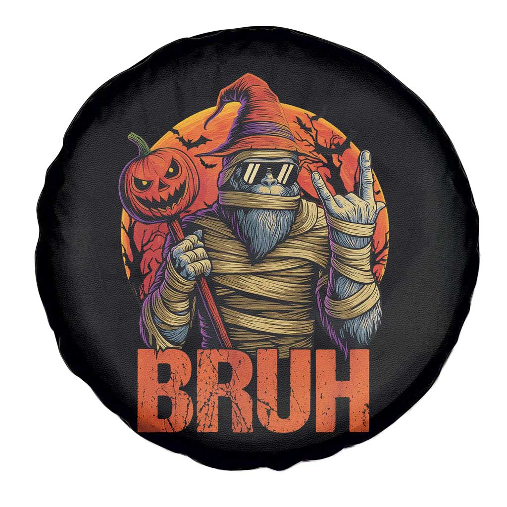 Funny Halloween Bigfoot Spare Tire Cover Bruh Spooky Mummy Sasquatch Jack O Lantern - Wonder Print Shop