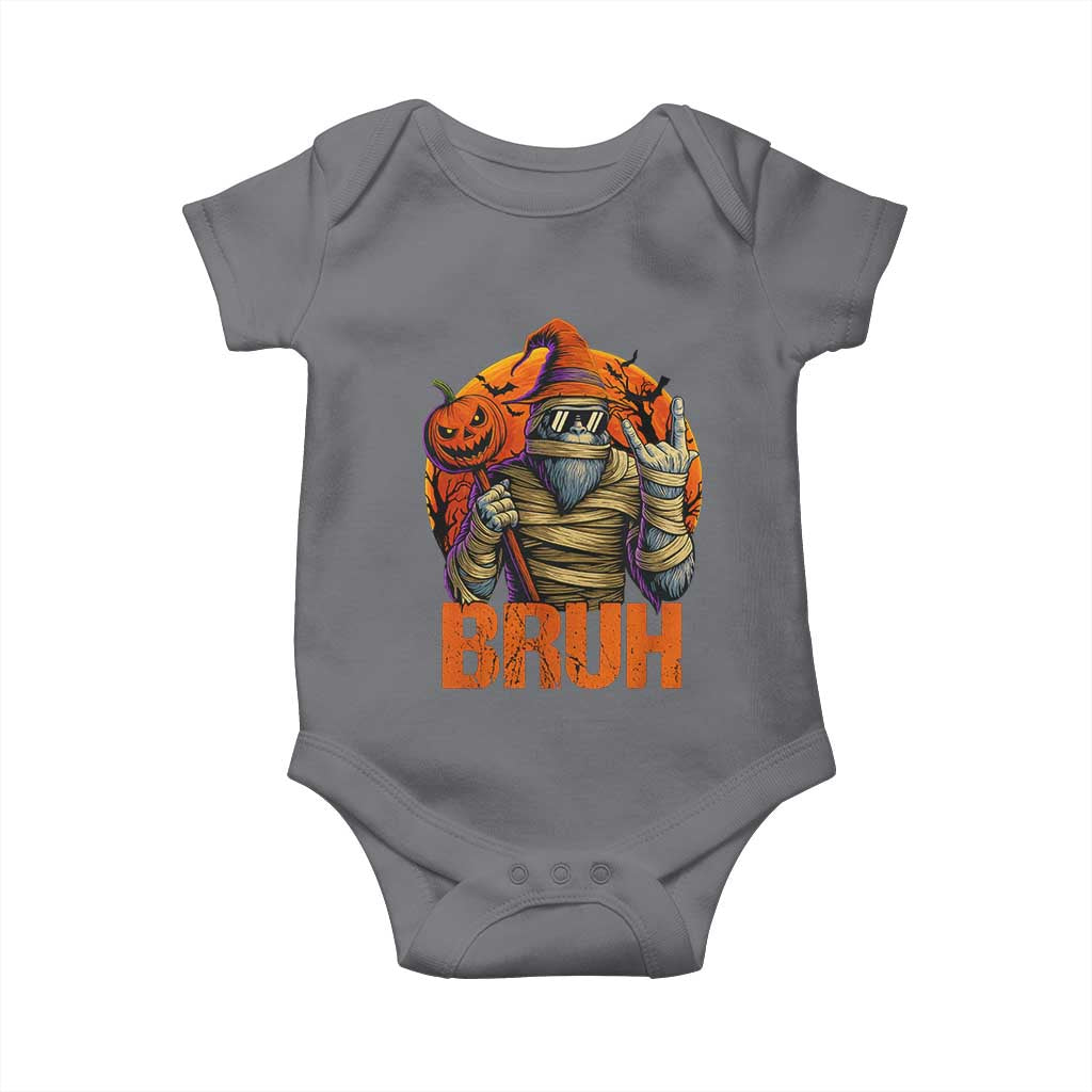Funny Halloween Bigfoot Baby Onesie Bruh Spooky Mummy Sasquatch Jack O Lantern - Wonder Print Shop