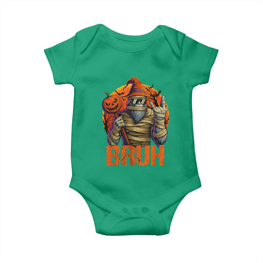 Funny Halloween Bigfoot Baby Onesie Bruh Spooky Mummy Sasquatch Jack O Lantern - Wonder Print Shop