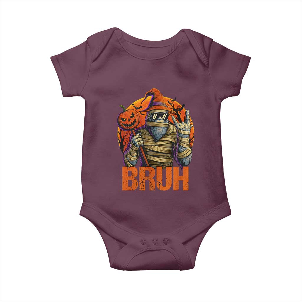 Funny Halloween Bigfoot Baby Onesie Bruh Spooky Mummy Sasquatch Jack O Lantern - Wonder Print Shop