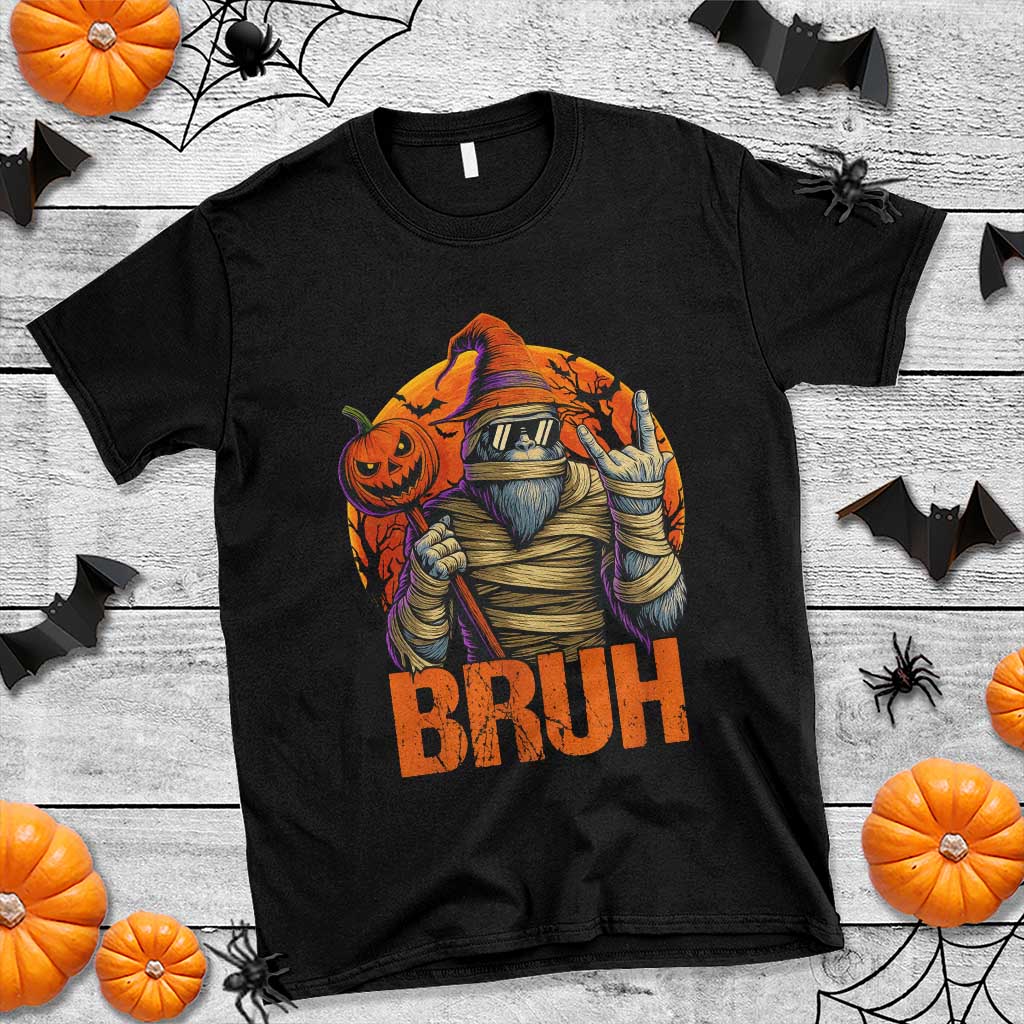 Funny Halloween Bigfoot T Shirt Bruh Spooky Mummy Sasquatch Jack O Lantern - Wonder Print Shop