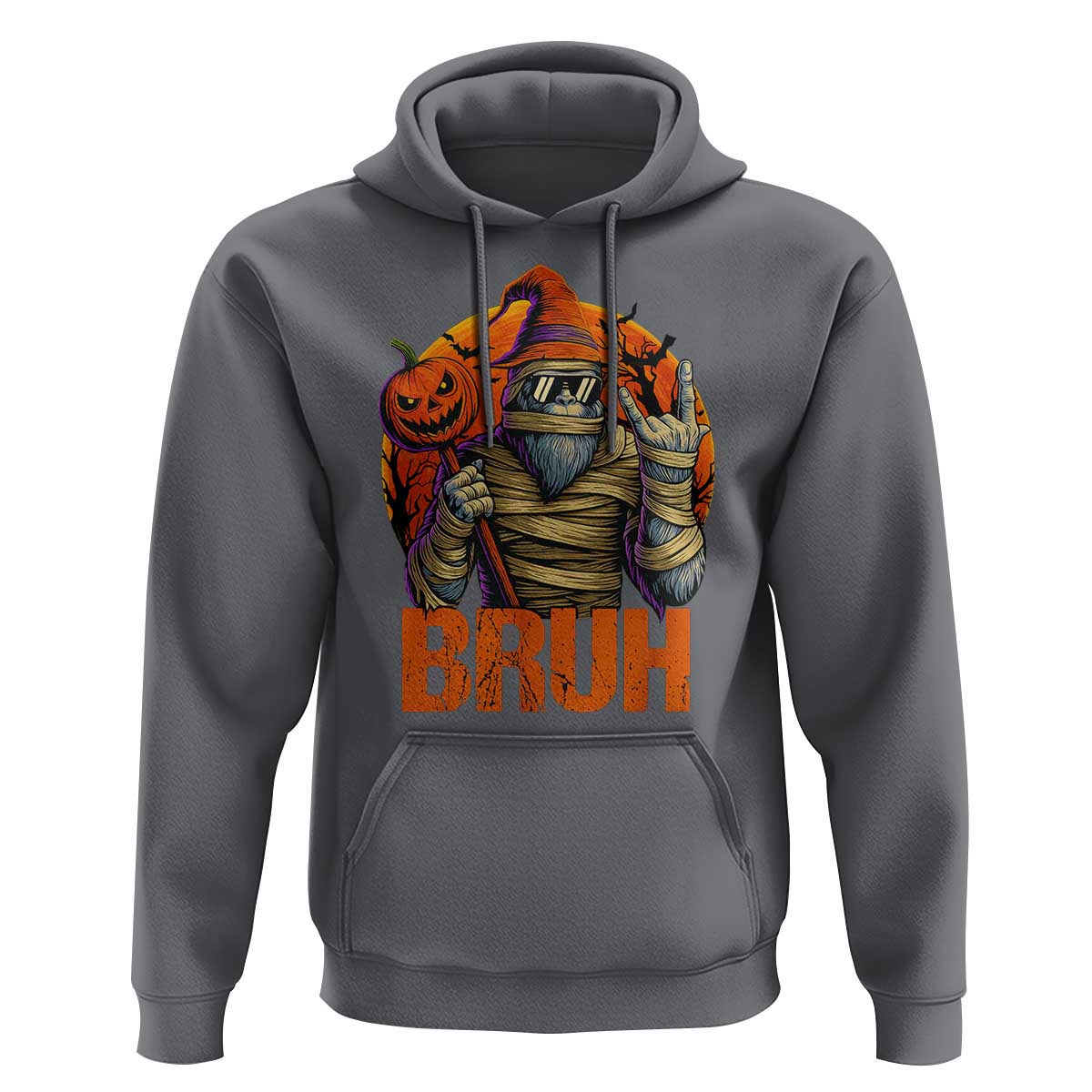 Funny Halloween Bigfoot Hoodie Bruh Spooky Mummy Sasquatch Jack O Lantern - Wonder Print Shop