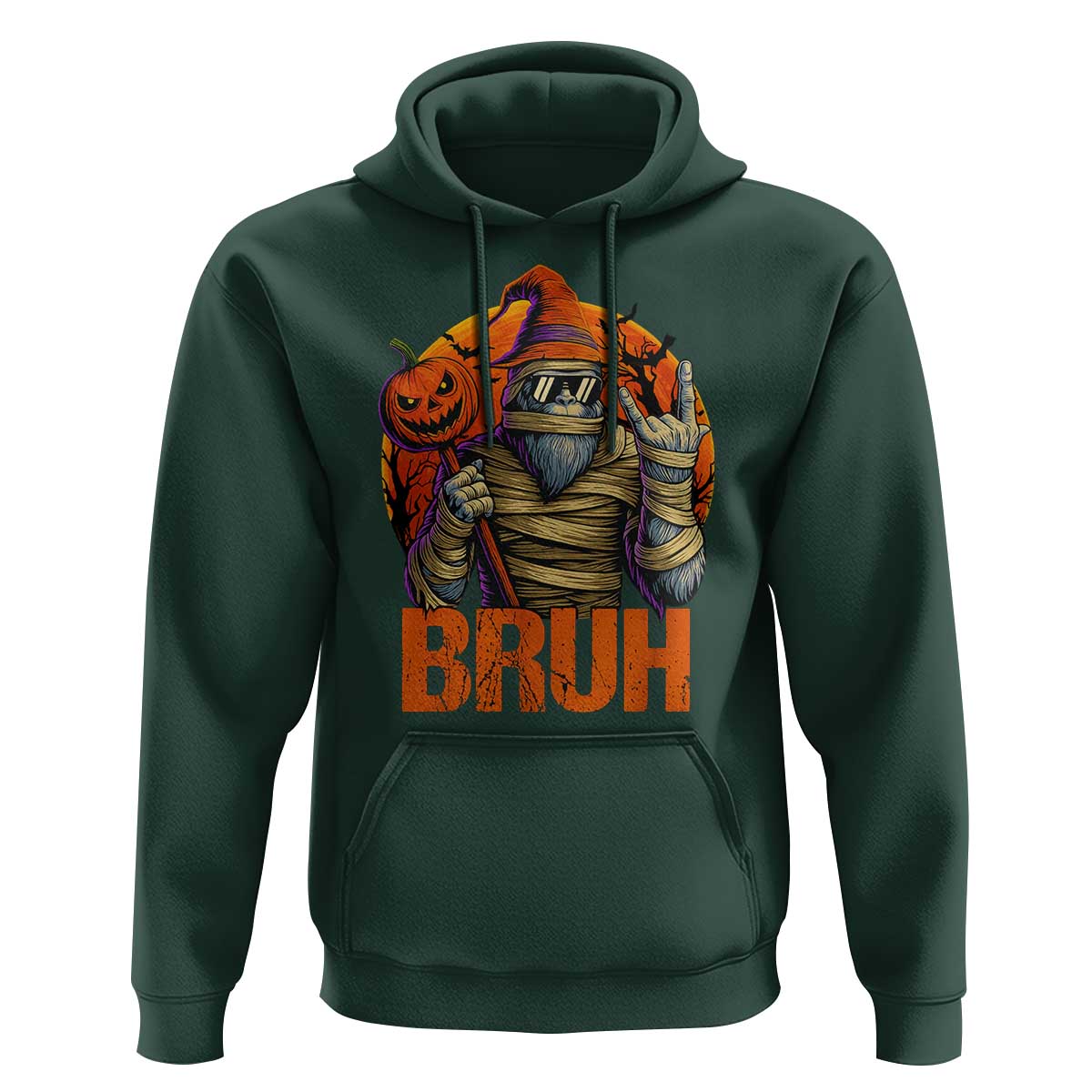 Funny Halloween Bigfoot Hoodie Bruh Spooky Mummy Sasquatch Jack O Lantern - Wonder Print Shop