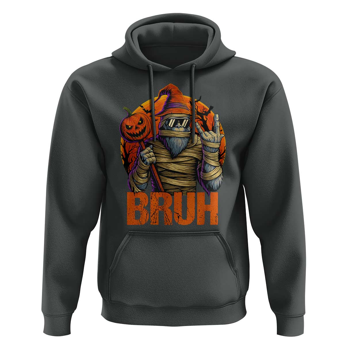 Funny Halloween Bigfoot Hoodie Bruh Spooky Mummy Sasquatch Jack O Lantern - Wonder Print Shop