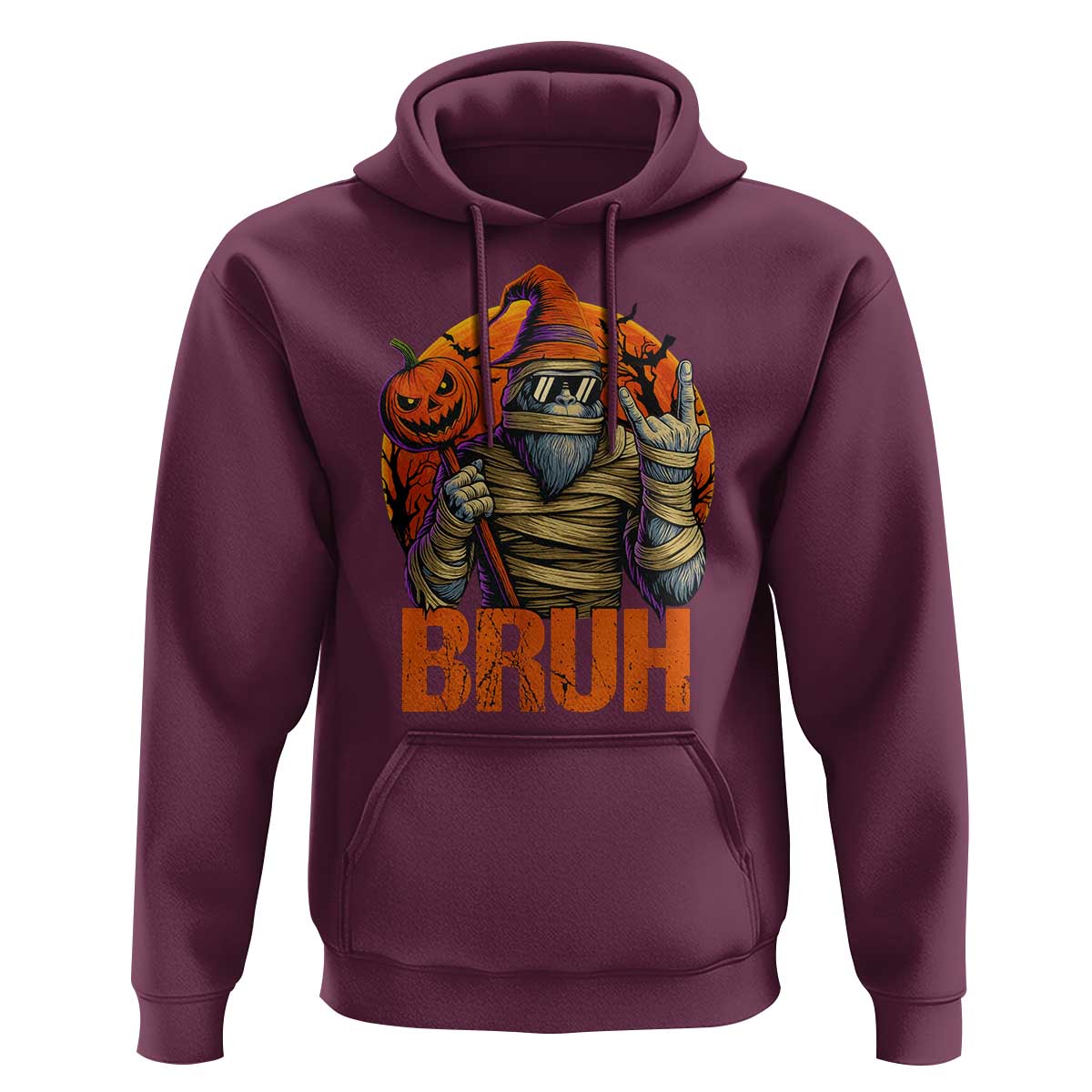 Funny Halloween Bigfoot Hoodie Bruh Spooky Mummy Sasquatch Jack O Lantern - Wonder Print Shop