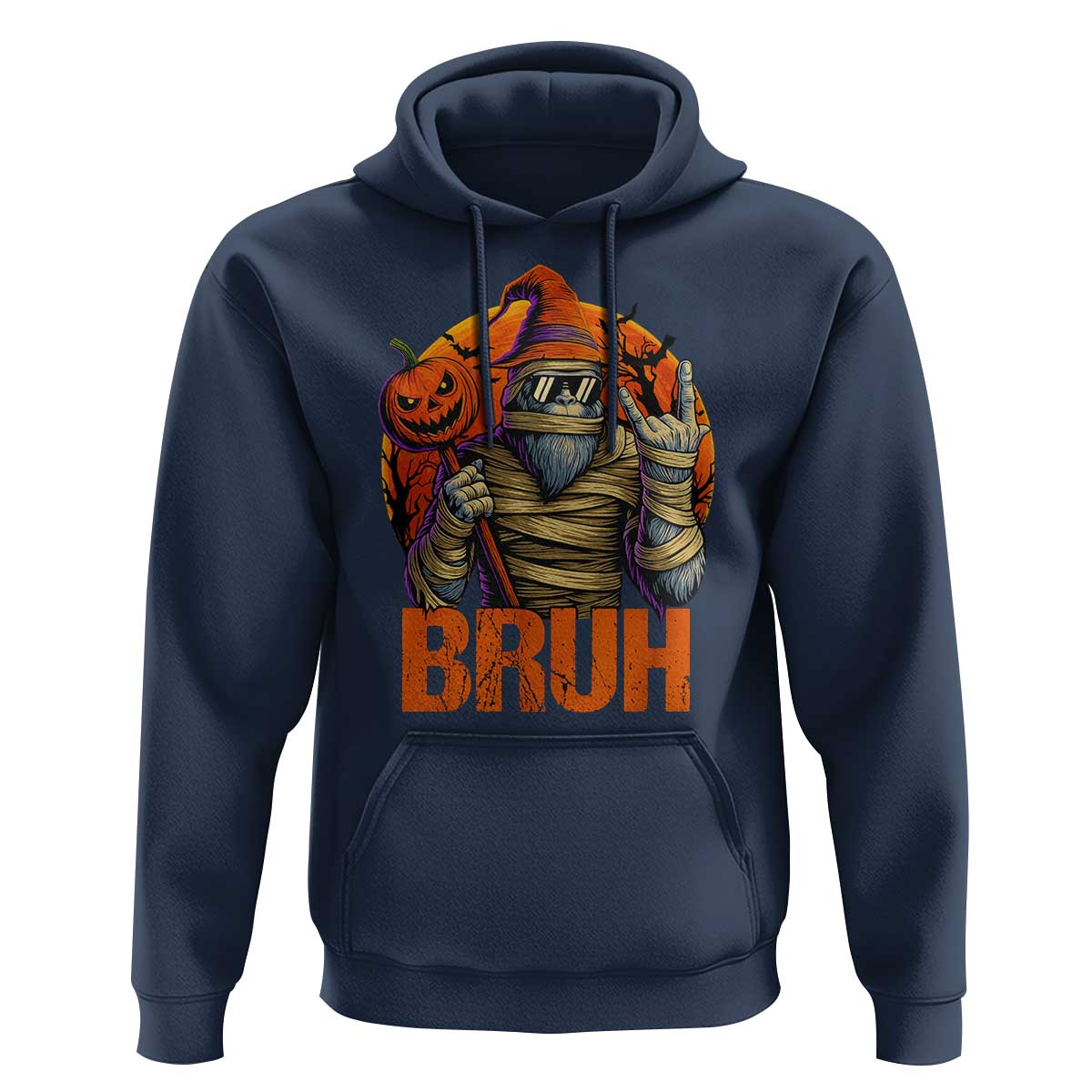 Funny Halloween Bigfoot Hoodie Bruh Spooky Mummy Sasquatch Jack O Lantern - Wonder Print Shop