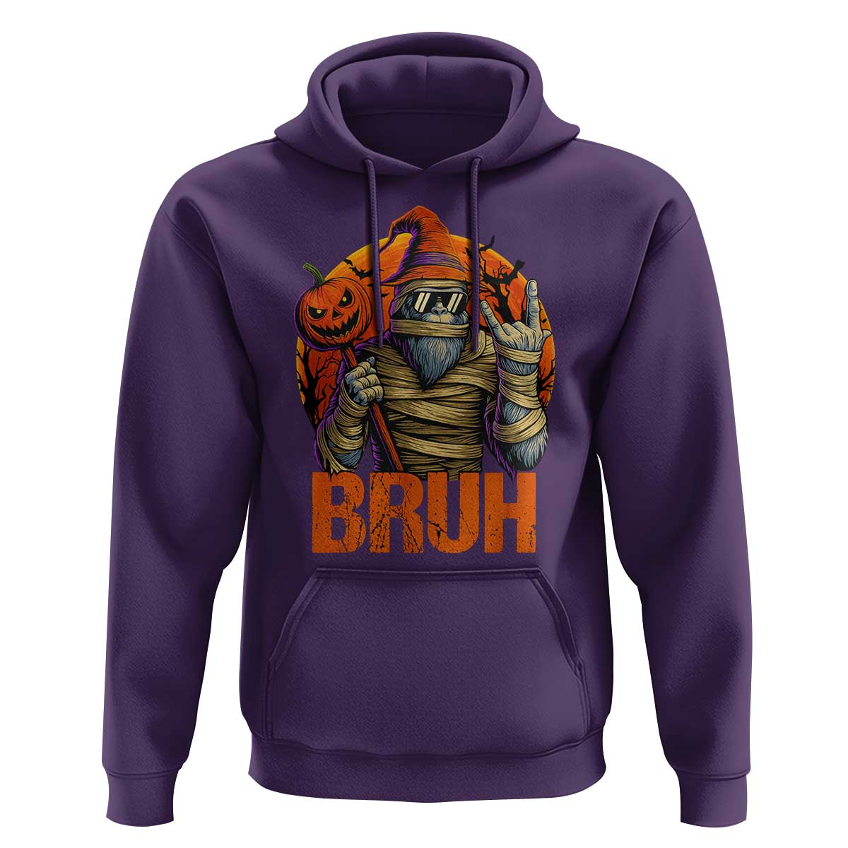 Funny Halloween Bigfoot Hoodie Bruh Spooky Mummy Sasquatch Jack O Lantern - Wonder Print Shop