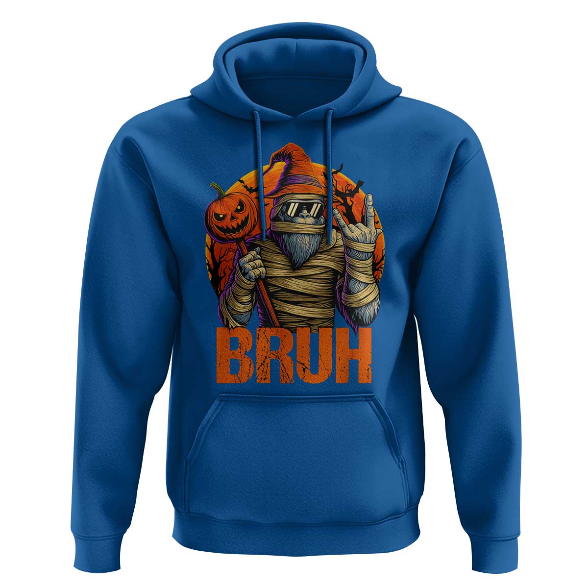 Funny Halloween Bigfoot Hoodie Bruh Spooky Mummy Sasquatch Jack O Lantern - Wonder Print Shop