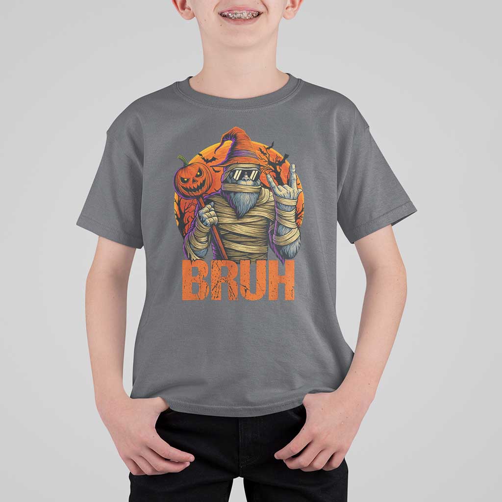 Funny Halloween Bigfoot T Shirt For Kid Bruh Spooky Mummy Sasquatch Jack O Lantern - Wonder Print Shop