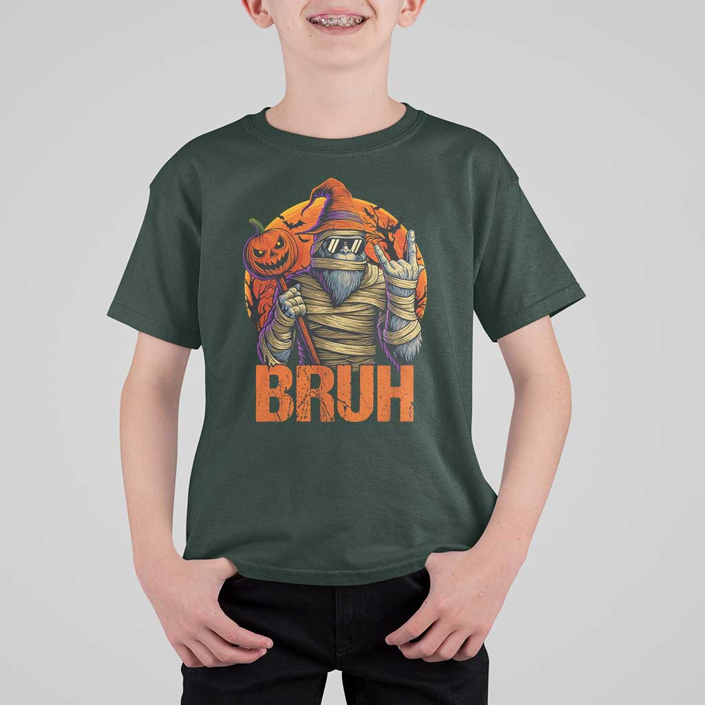 Funny Halloween Bigfoot T Shirt For Kid Bruh Spooky Mummy Sasquatch Jack O Lantern - Wonder Print Shop