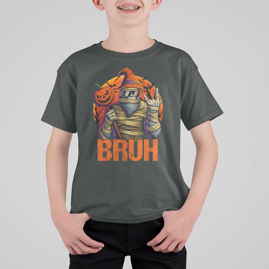 Funny Halloween Bigfoot T Shirt For Kid Bruh Spooky Mummy Sasquatch Jack O Lantern - Wonder Print Shop