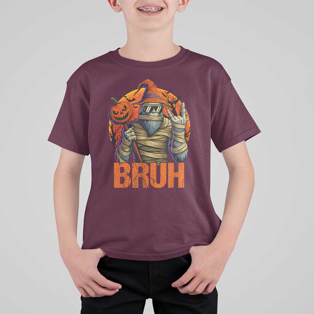 Funny Halloween Bigfoot T Shirt For Kid Bruh Spooky Mummy Sasquatch Jack O Lantern - Wonder Print Shop