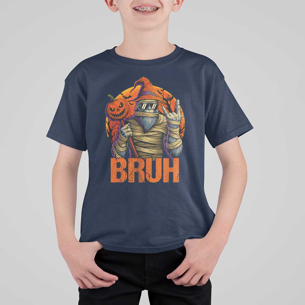 Funny Halloween Bigfoot T Shirt For Kid Bruh Spooky Mummy Sasquatch Jack O Lantern - Wonder Print Shop