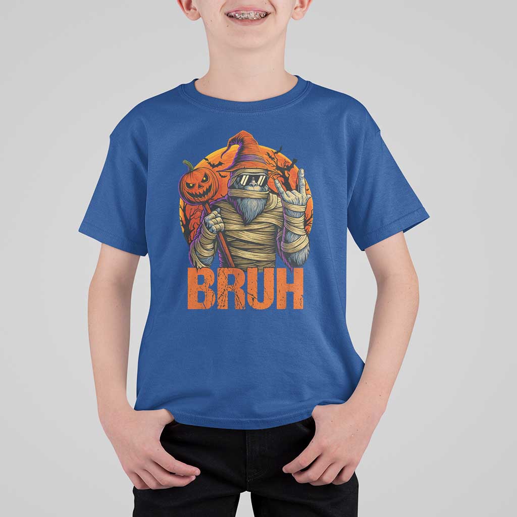 Funny Halloween Bigfoot T Shirt For Kid Bruh Spooky Mummy Sasquatch Jack O Lantern - Wonder Print Shop