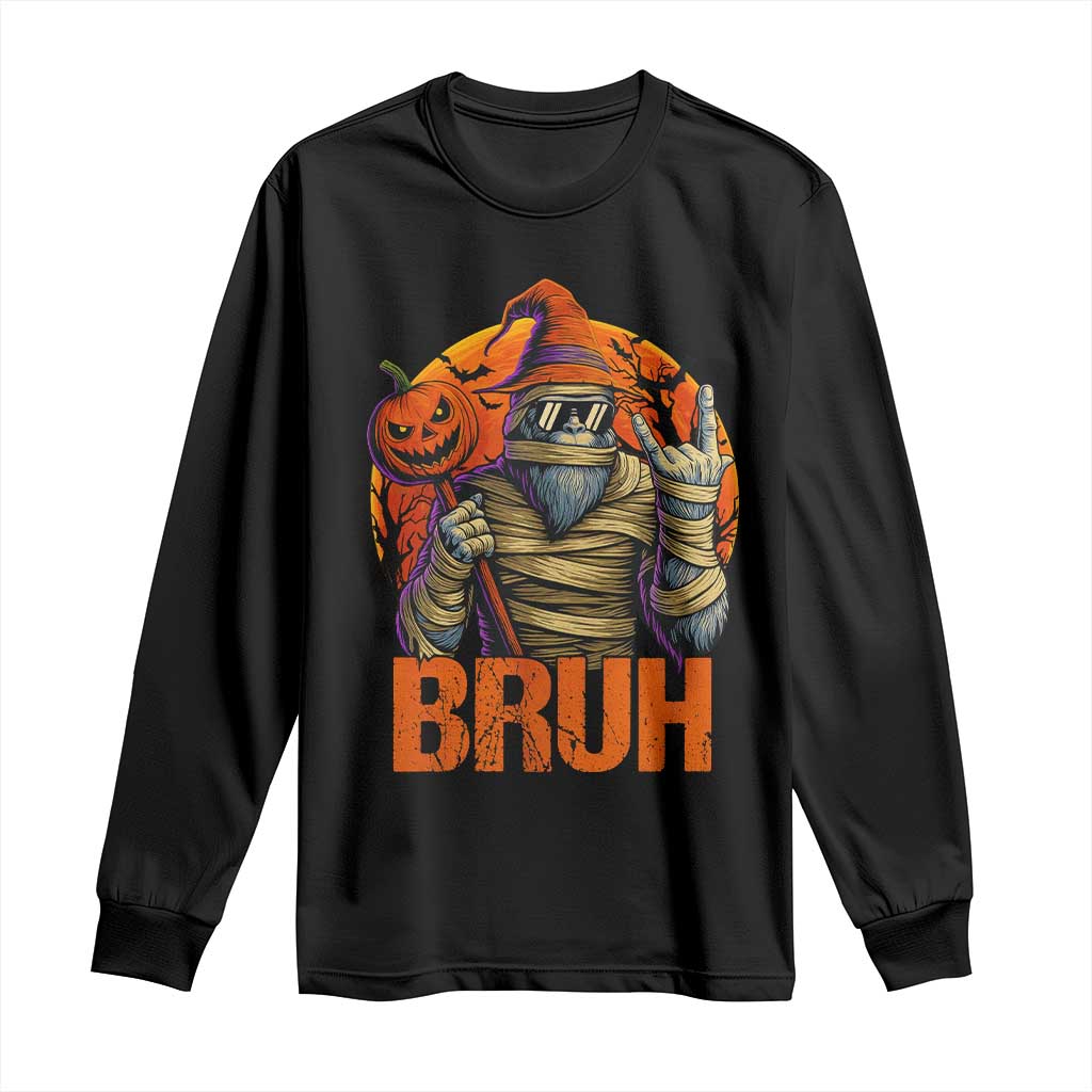 Funny Halloween Bigfoot Long Sleeve Shirt Bruh Spooky Mummy Sasquatch Jack O Lantern - Wonder Print Shop