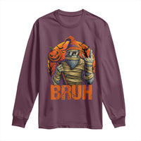 Funny Halloween Bigfoot Long Sleeve Shirt Bruh Spooky Mummy Sasquatch Jack O Lantern - Wonder Print Shop