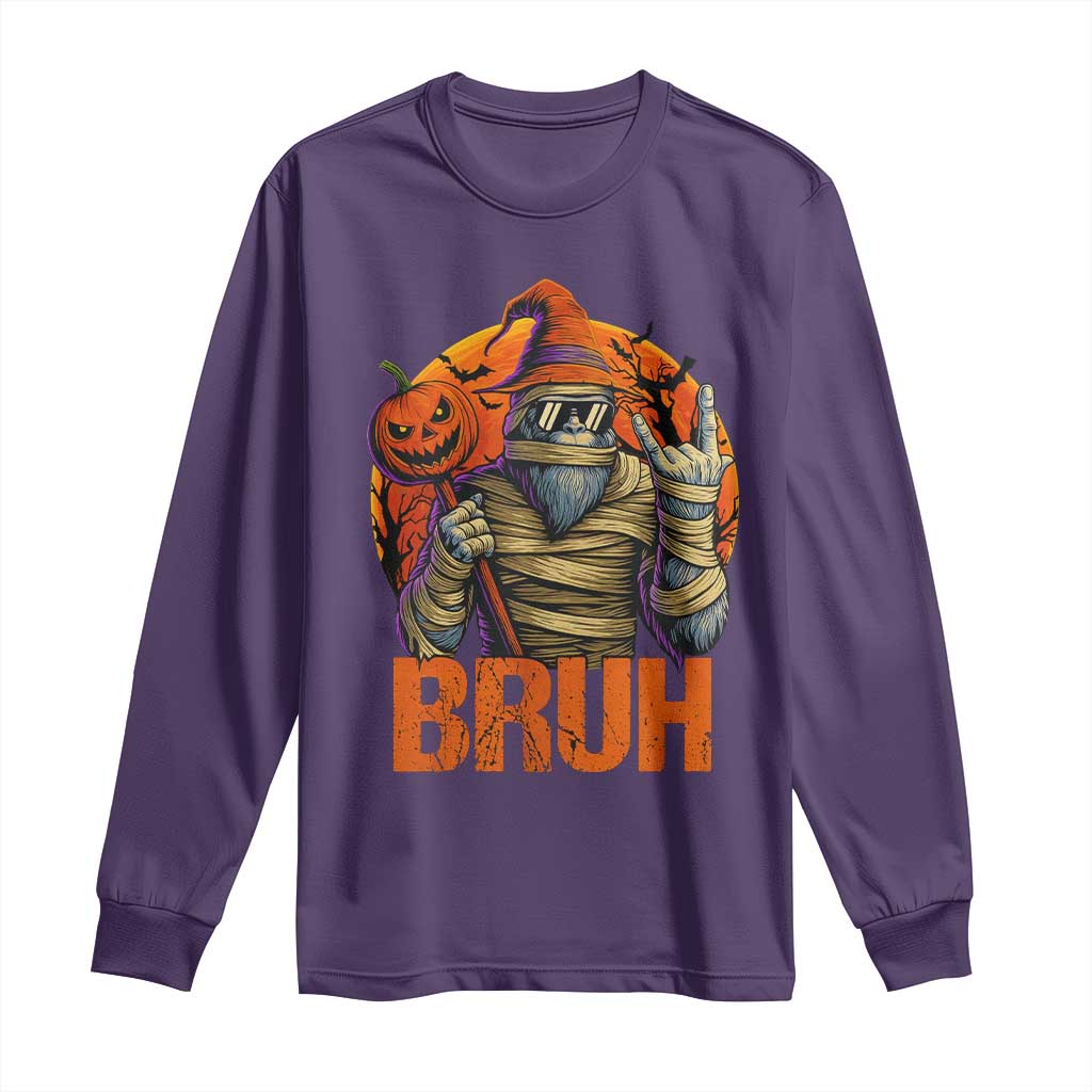 Funny Halloween Bigfoot Long Sleeve Shirt Bruh Spooky Mummy Sasquatch Jack O Lantern - Wonder Print Shop