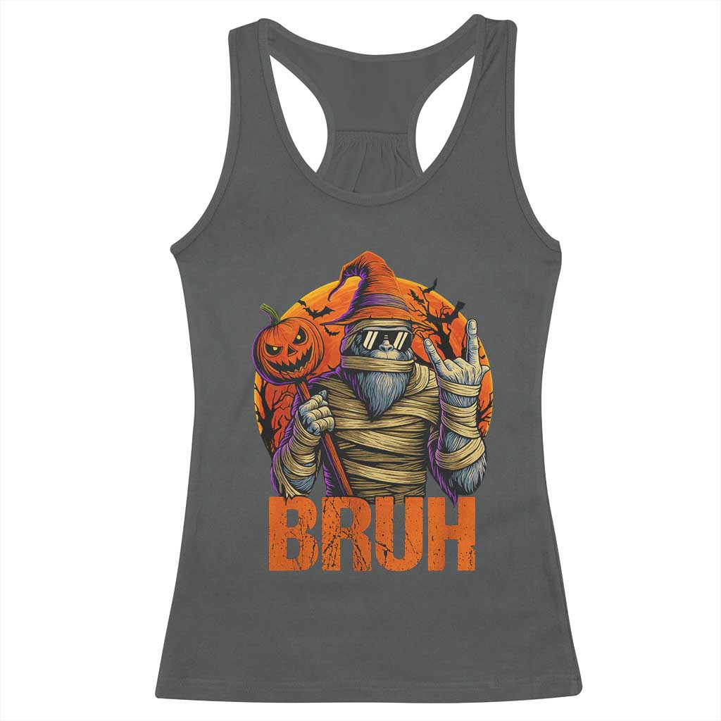 Funny Halloween Bigfoot Racerback Tank Top Bruh Spooky Mummy Sasquatch Jack O Lantern - Wonder Print Shop