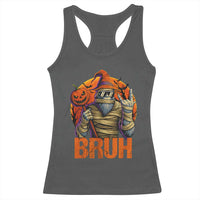 Funny Halloween Bigfoot Racerback Tank Top Bruh Spooky Mummy Sasquatch Jack O Lantern - Wonder Print Shop