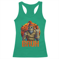 Funny Halloween Bigfoot Racerback Tank Top Bruh Spooky Mummy Sasquatch Jack O Lantern - Wonder Print Shop